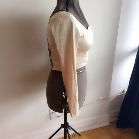 Ardene Cream Satin Long Sleeve Top - Picture 2 of 4